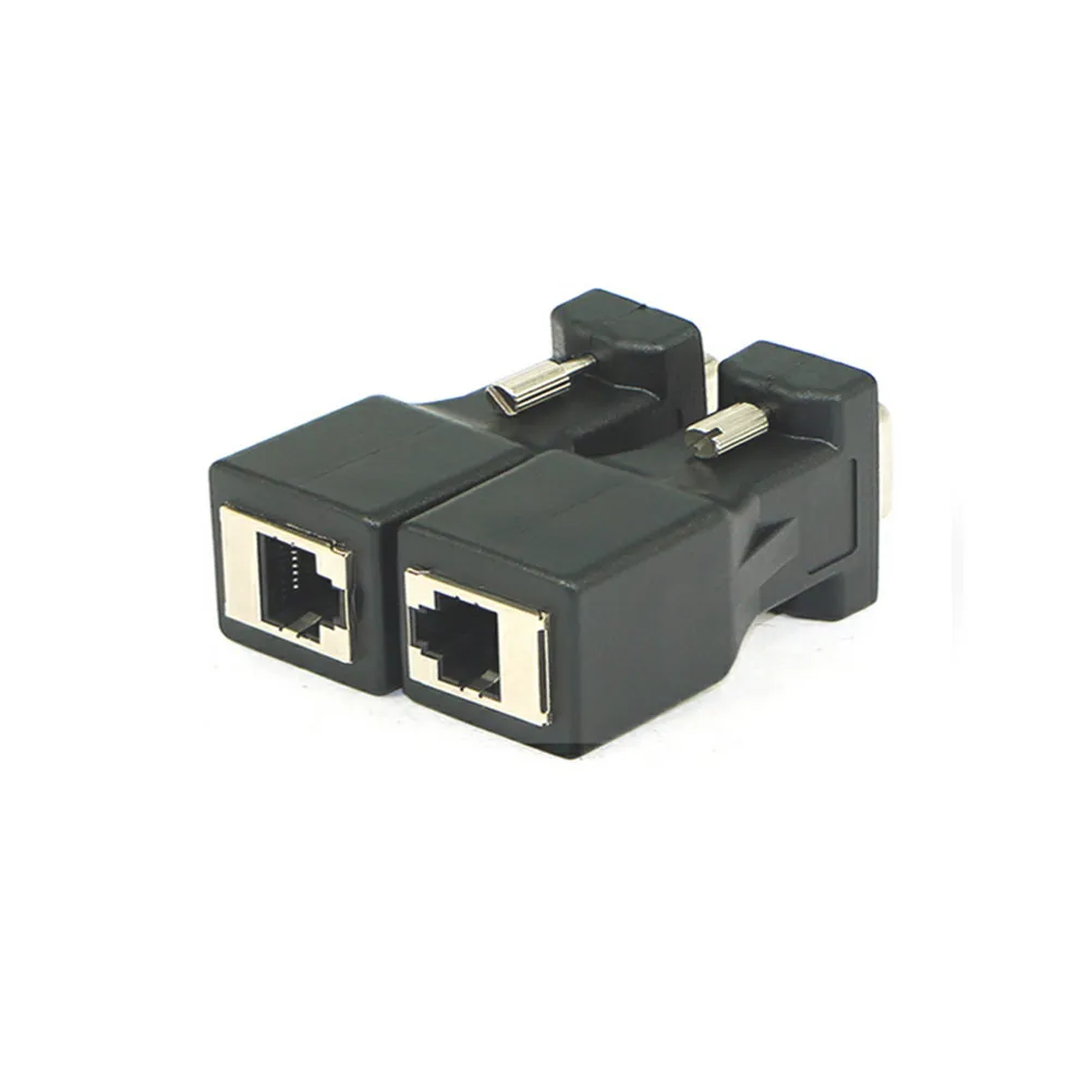 Lot de 2 prolongateurs VGA noirs, adaptateur convertisseur VGA, amplificateur de câble réseau RJ45, convertisseur supplémentaire pour ordinateur