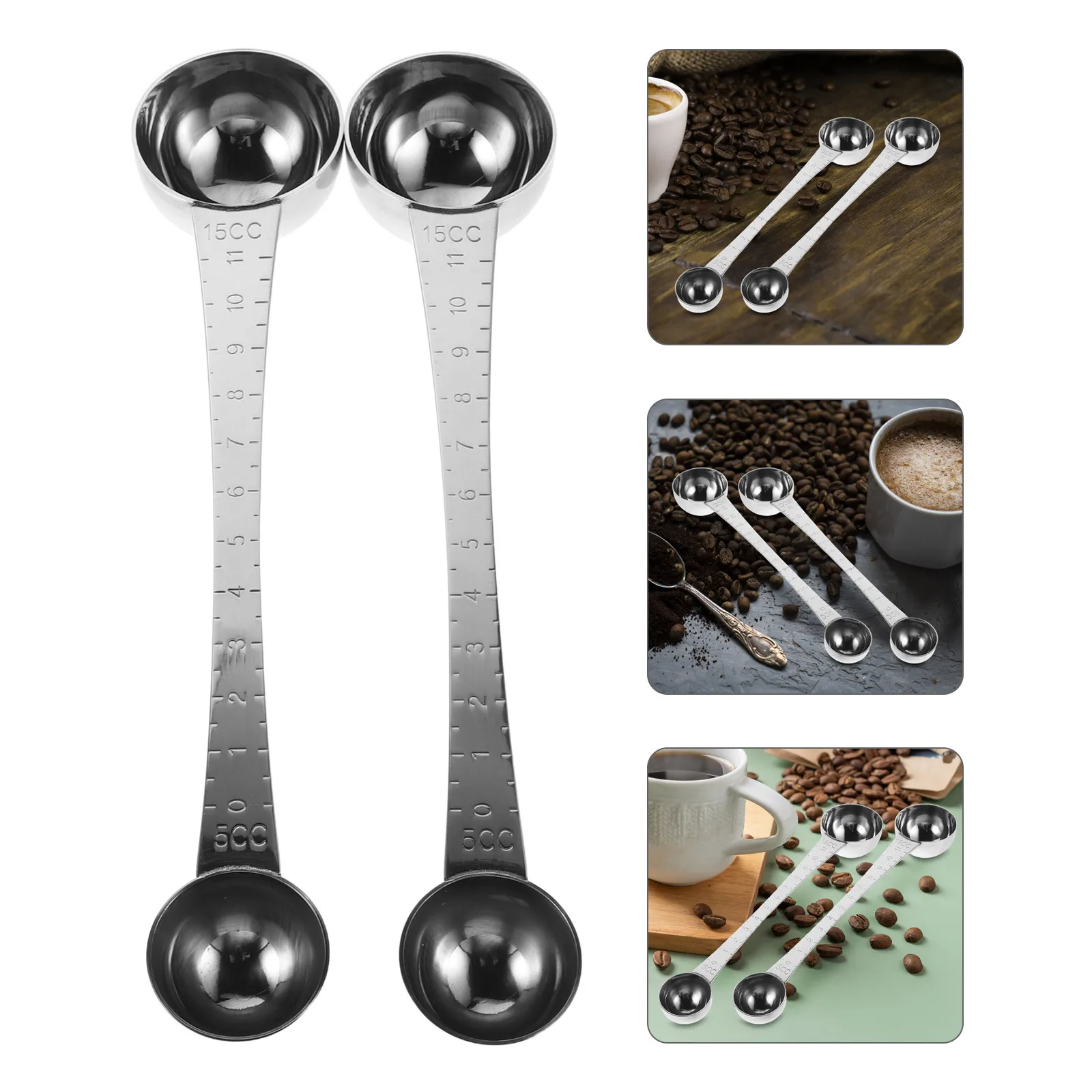 

2Pcs Double Ended Stainless Steel Coffee Scoop Long Handle Measuring Spoon for Tea Ground Coffee Protein Powder Milk Powder