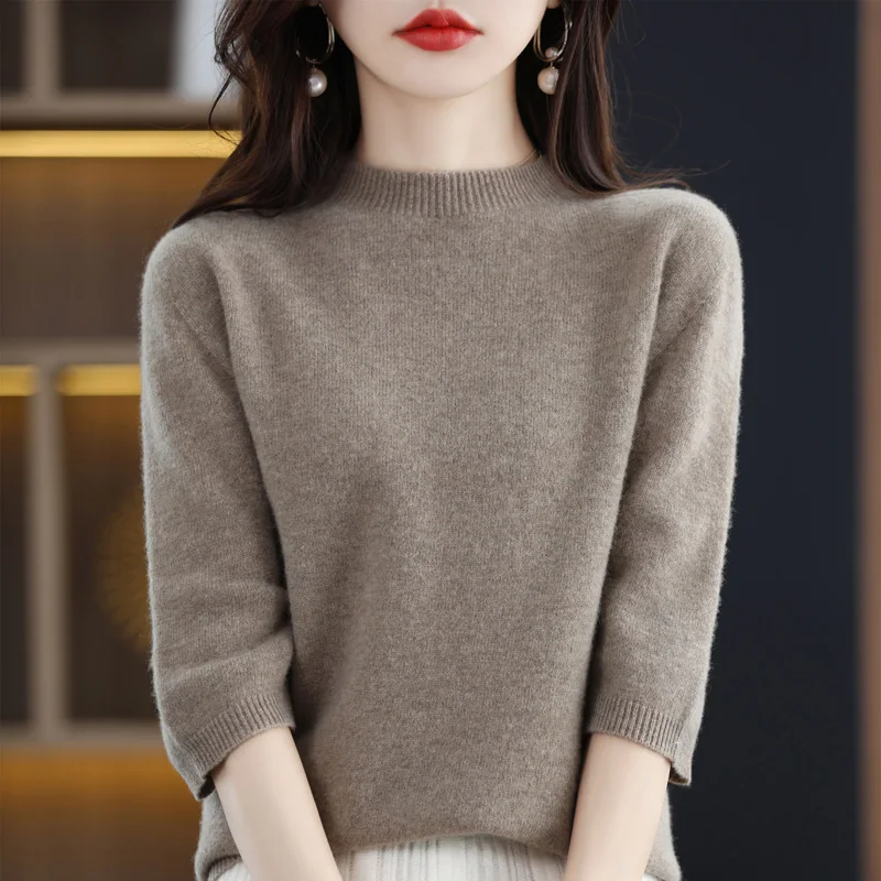 

2023 spring cashmere sweater knitted women's pullover 100% wool short sleeve loose hollow middle sleeve fashion T-shirt top