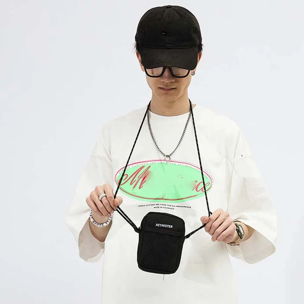 

Oxford Cloth Men's Shoulder Bag Label Hollow Out Waist Pack with Carabiner Waterproof Adjustable Strap Mini Square Bag Daily