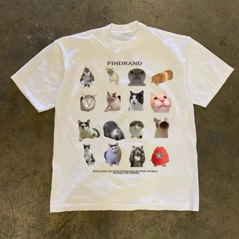 Funny Cat Memes American Sle Retro Ort Sve T-shirt Front Cotton Summer Faion No Label Casual Clothing for Men and Women