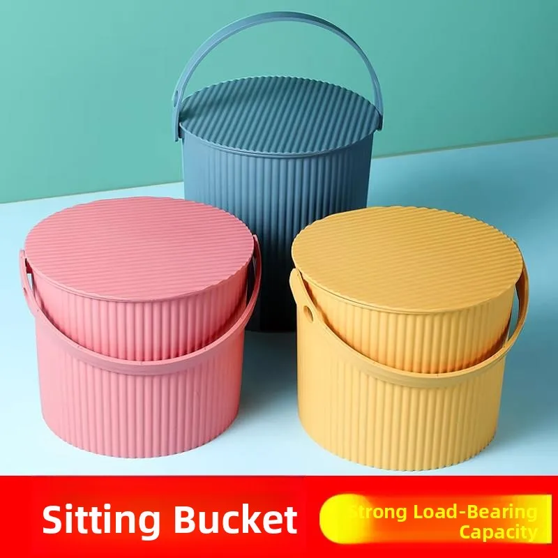 

Портативное пластиковое ведро с крышкой, маленькое ведро для купания, ручное ведро для рыбалки большой вместимости, домашнее ведро для хранения воды, ведро для ванной