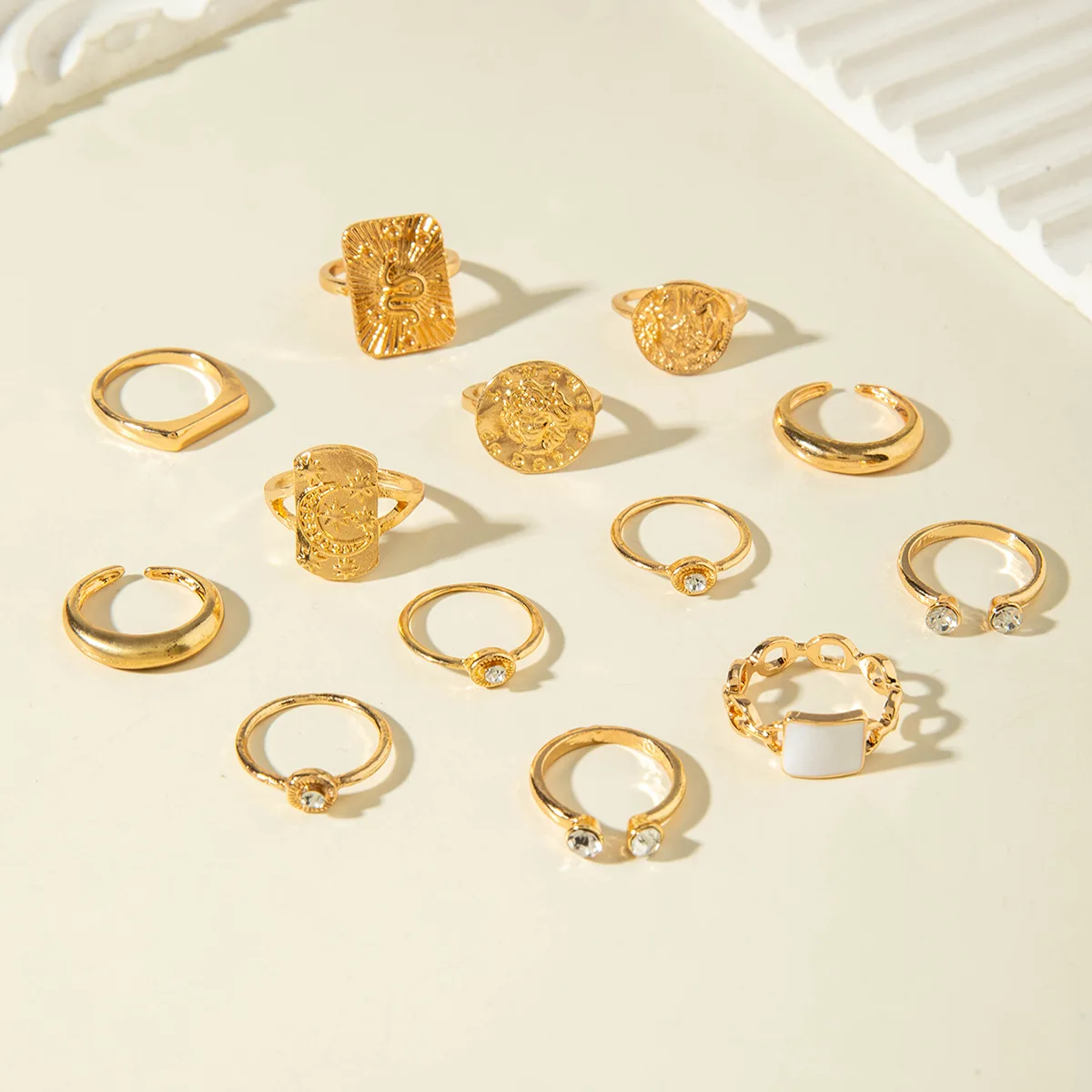 13 قطعة/المجموعة الهيب هوب الشرير غير النظامية المعادن افتتاح خواتم النساء خمر الذهب اللون المفصل حلقة مشتركة مجوهرات الحفلات هدية ﻿