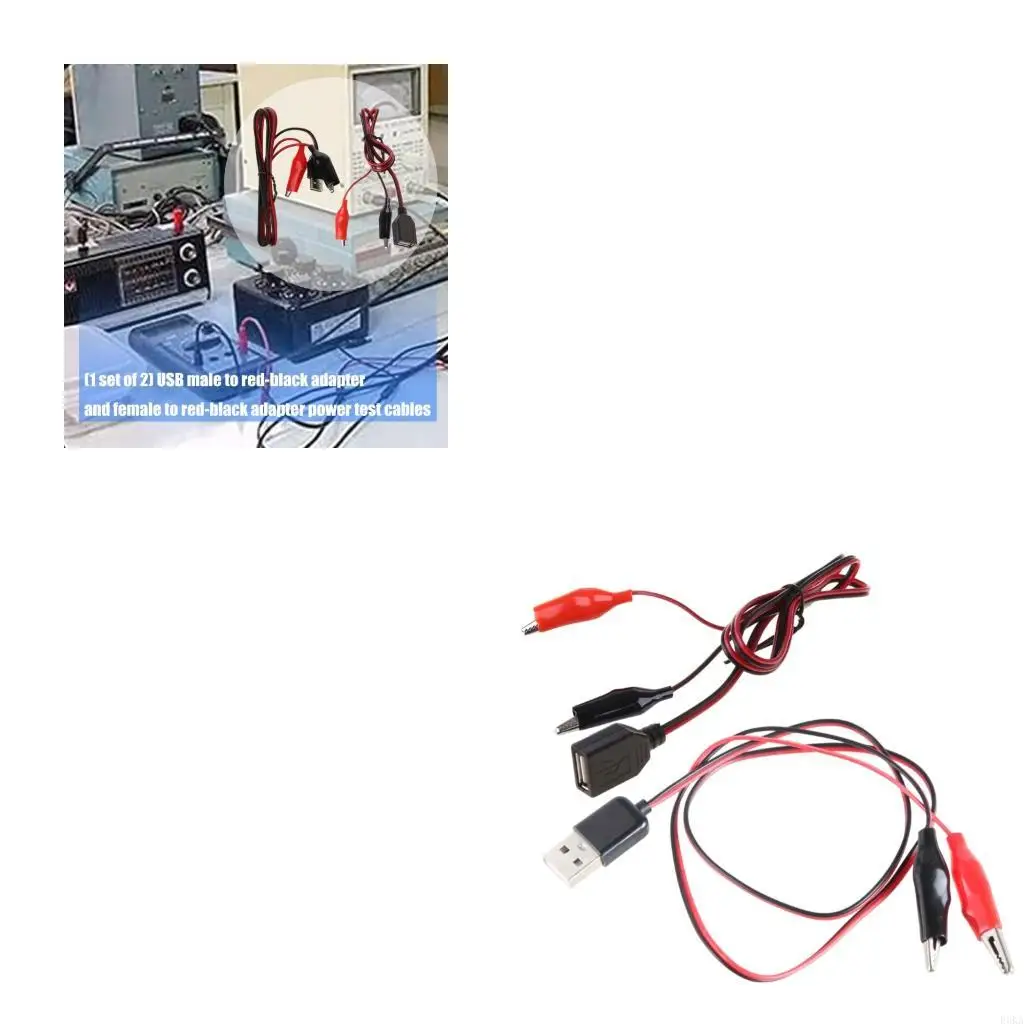 

2PCS USB Test Clamps Cables PVC 5V Power Transfer 50cm USB Alligators Clip Test Line Easy to Use for Tablets USB Meter