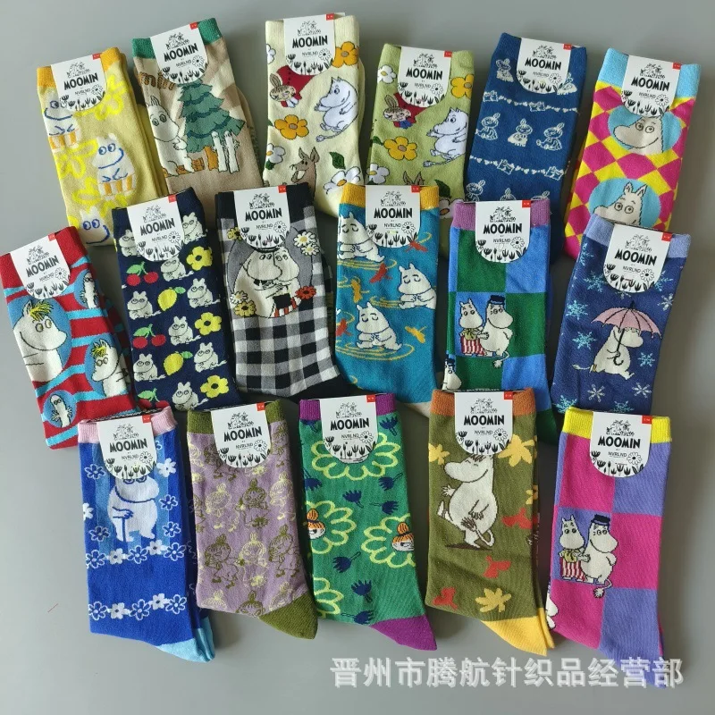 1 Pair/Set Kawaii Moomins Characters Anime Cotton Women's Socks Cartoon Anime Four Seasons Comfortable Mid Tube Skateboard Socks