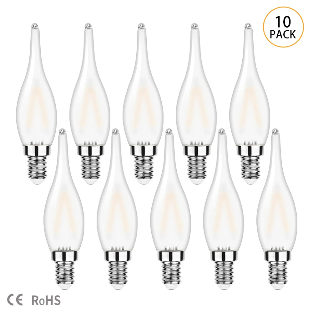 10PCS Dimmable Candle LED Filament Light Bulb E14 E12 Decorative Night Light Candelabra Chandelier Replacement Bulb Christmas