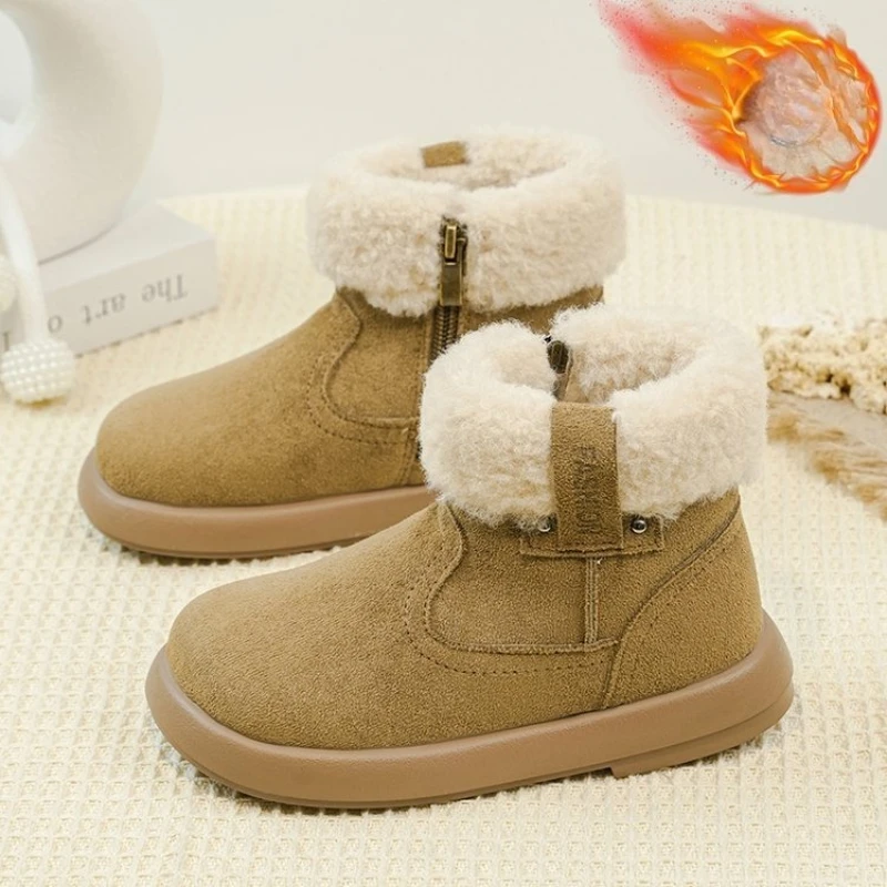 

2025 Winter Snow Boots Children Flat Bottom Warm Cotton Shoes New Fashion Style Student Booties Ankle Boots Footwear