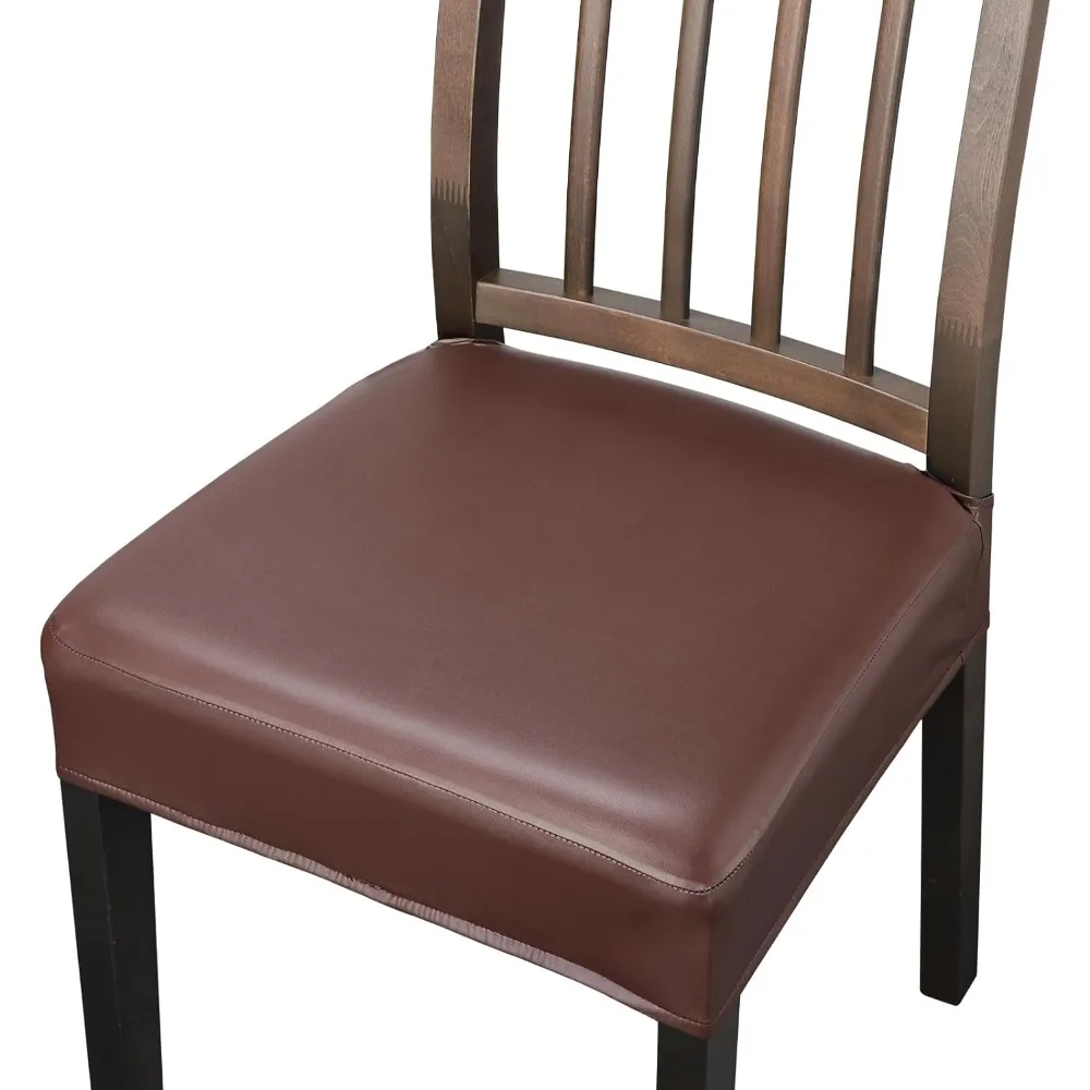 

Set of 4 Waterproof PU Leather Stretch Chair Covers for Kitchen and Dining Room Chairs, Seat Protectors with Cushion