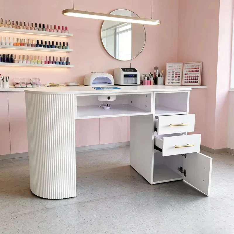 Factory Price Modern Style Beauty Salon Furniture Wooden  Nail Table Semi-circular Nail Table Design for Manicure