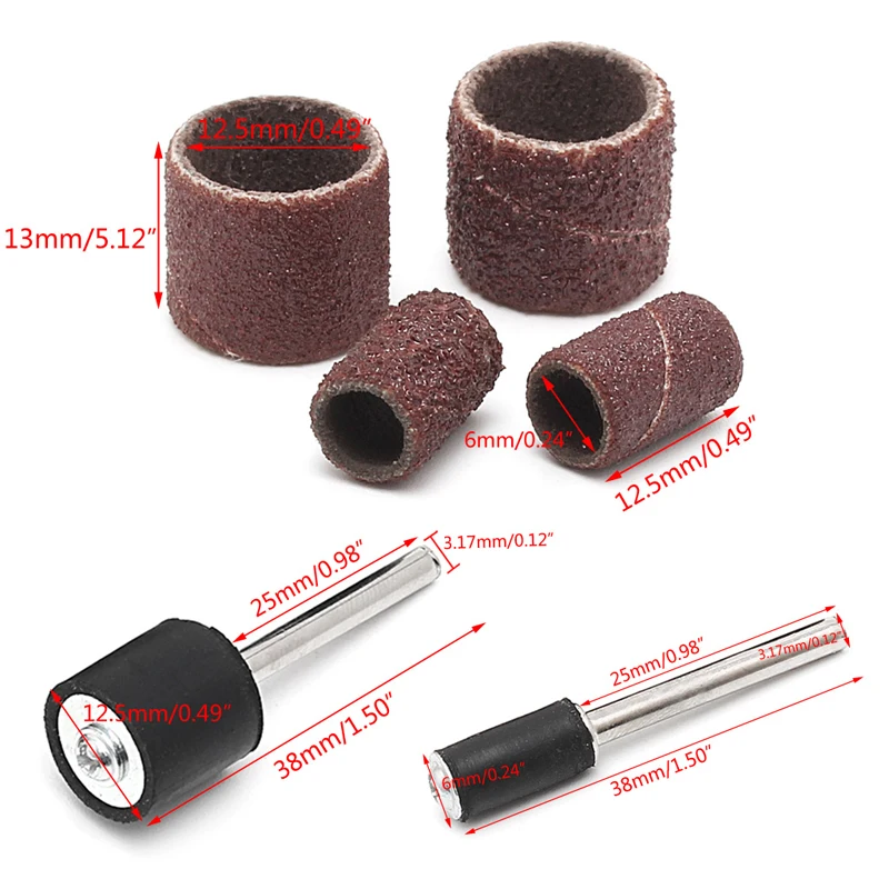 10 Pcs 12.5mm Grit 80# Sanding Bands +3.17mm Mandrel Rotary Tool Nail Drill Bits Dropship