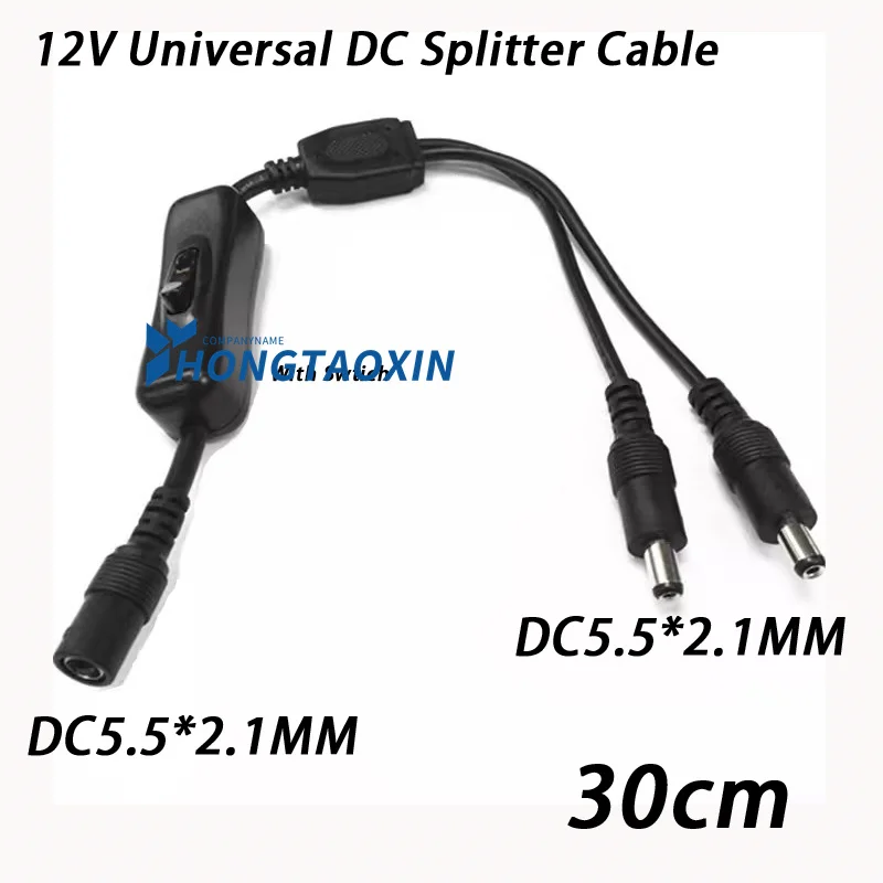 DC5.5*2.1mm 12V Universal Dc Splitter Power Cord with Switch For Minitor Router LED light Y -Spliiter Cord Charging1Female 2male