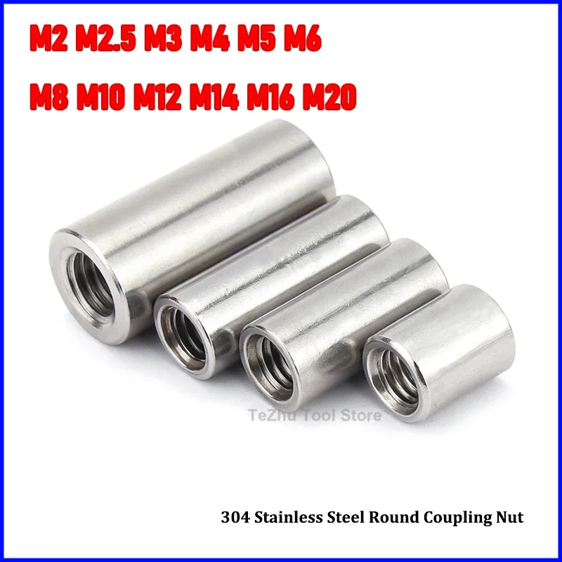 

1PCS M2 M2.5 M3 M4 M5-M20 304 Stainless Steel Lengthen Round Coupling Nut Internal Thread Cylindrical Joint Connect Screw Nuts