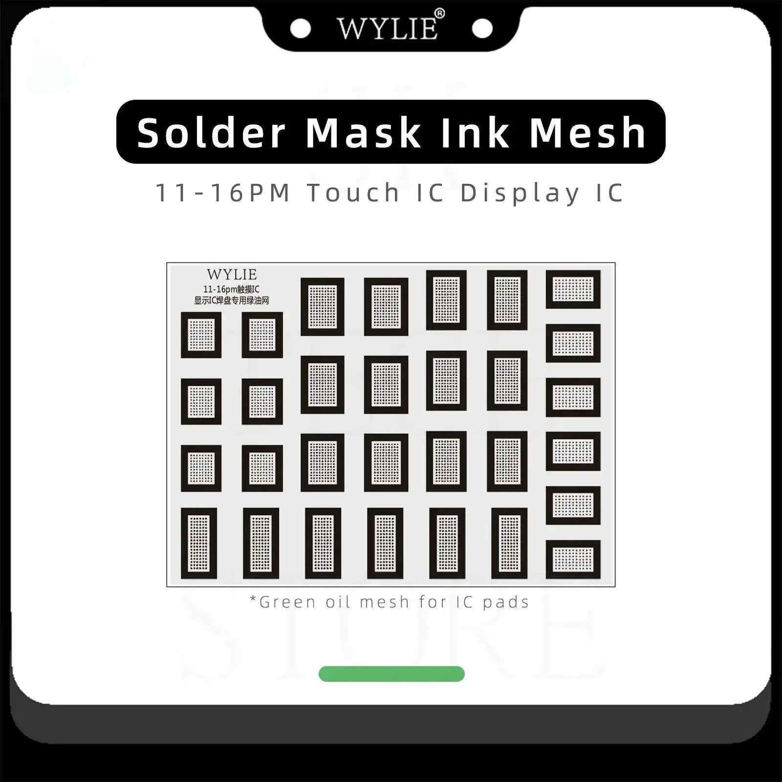 WYLIE Tampilan IC Jaring Minyak Hijau Tinta Masker Solder UV Stensil Reballing BGA untuk iPhone 11 - 16 Pro Max Bantalan IC Sentuh Jaring Baja Chip