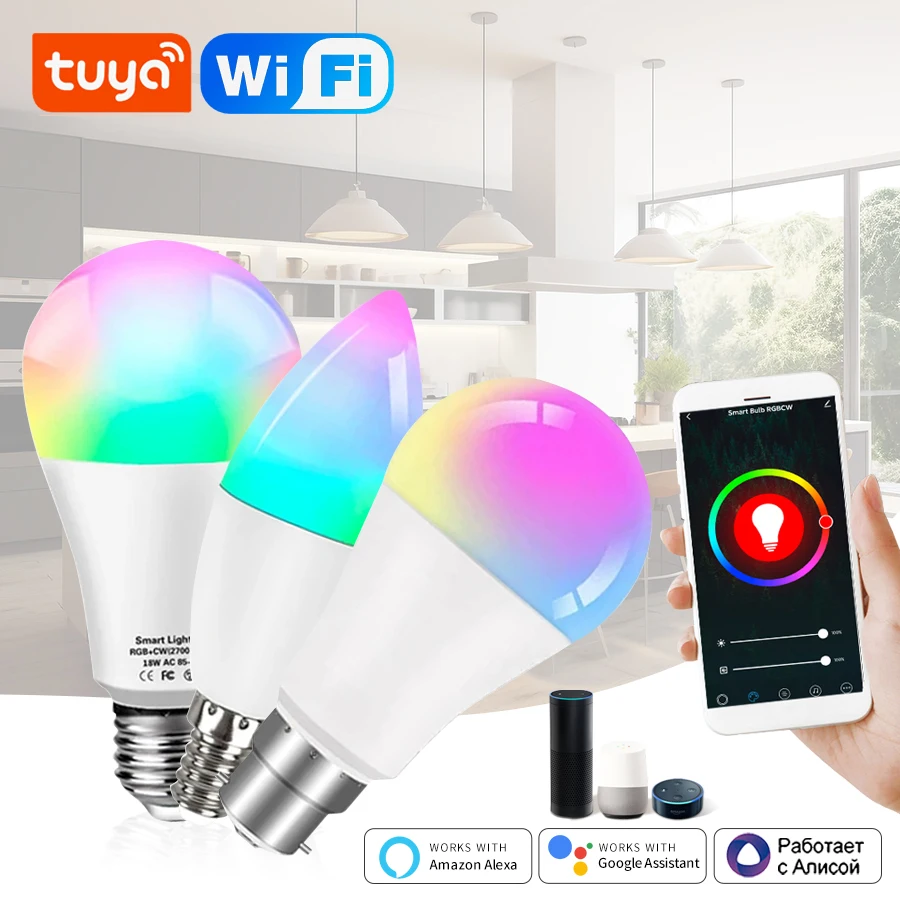 Tuya Smart WiFi Bulb Alexa Lamp Alice Voice Control E14 5W 7W 9W E27 18W 12W 15W B22 LED Bulb Smart Life For Home Lighting