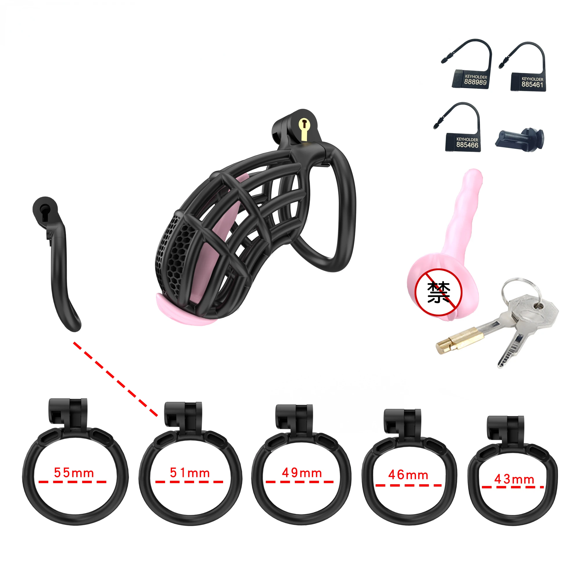 Bdsm Black Male Chastity Cage Lock Cock Device Kit With 5 Arc Penis Rings Sex Toys For Men Gay Scrotum Adult Games Sex Shop 18+