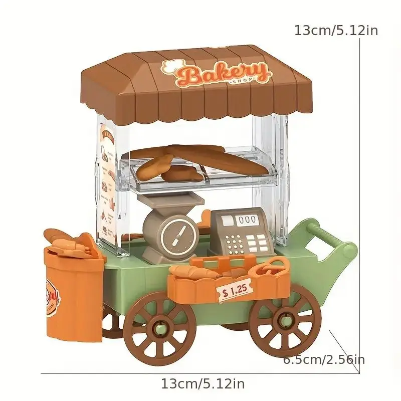 Dollhouse Scenery Decor DIY Mini Model Toy Vending Carts Miniature Scene Lighting Ice Cream Bread Sales Cart for Boys & Girls