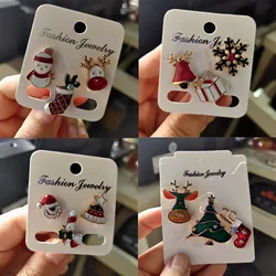 Fashion Xmas Brooch Badge Set for Women Christmas Pins Snowman Snowflake Deer Bell Hat Sock Tree Cartoon Cute Jewelry Gift