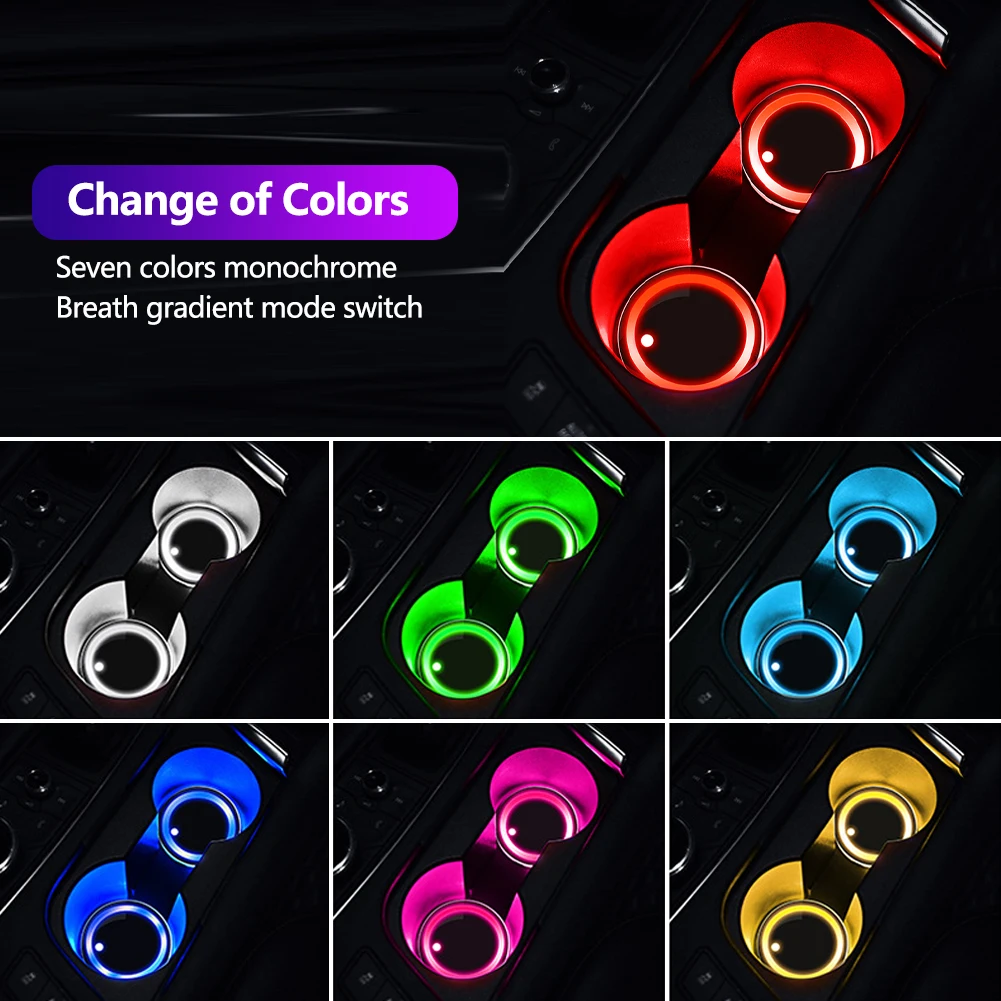 7-farbwechselnde Auto-LED-Leuchtuntersetzer, Getränkehalter, Lichter, leuchten, Getränkehalter, Einsatzuntersetzer, dekoratives Auto-Lampenzubehör – Detail 2
