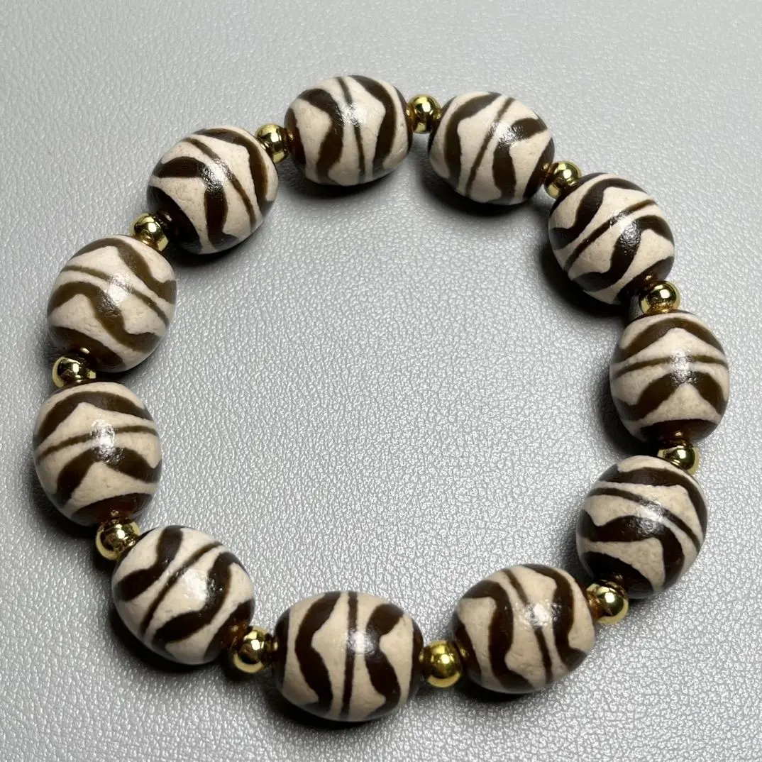 Light luxury Chinese style personalized natural agate jade pulp weathered men's and women's tiger tooth dzi bead bracelet 14/16m