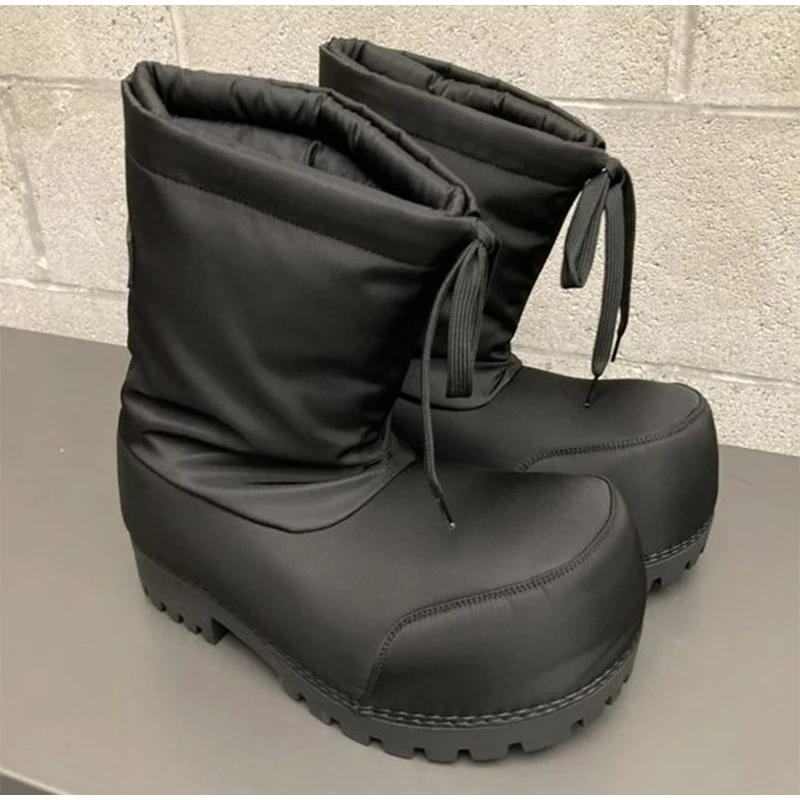 Fashion Gothic Oversized Square Toe Platform Ankle Boots Thick Lug Sole Lace Up Padded Warm Winter Combat Boots Streetwear Shoes