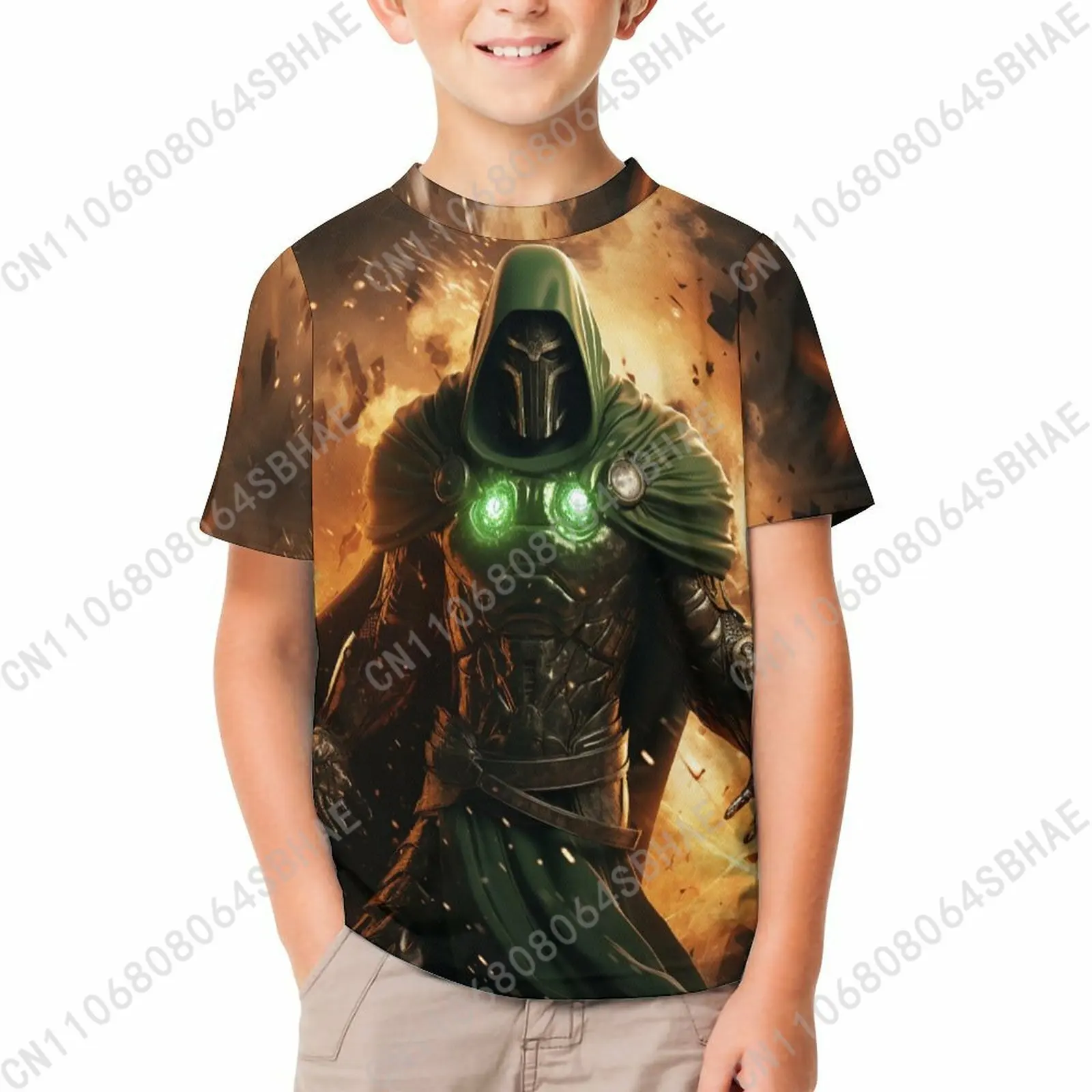 

Футболка Marvel Doctor Doom для мальчиков и девочек, хлопковая футболка с короткими рукавами и принтом, удобная детская футболка с круглым вырезом, детская футболка для косплея