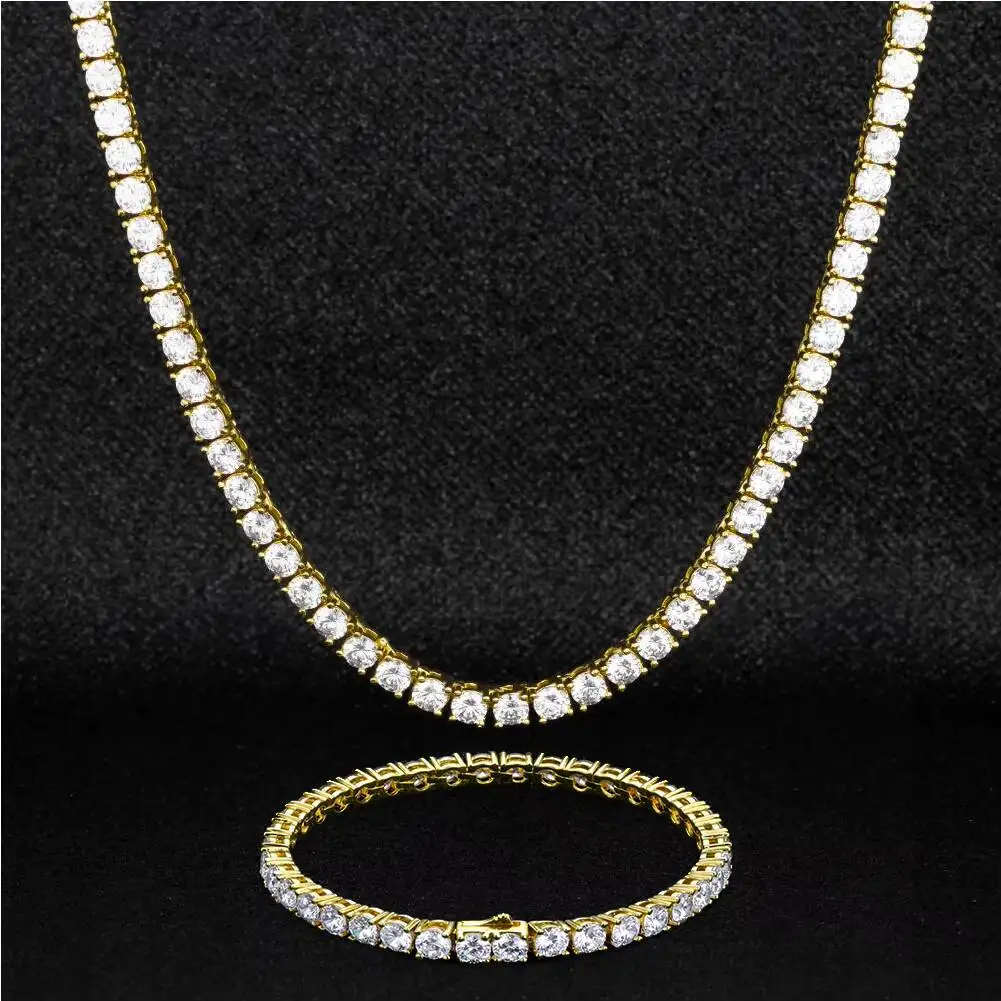 Women Men Hip Hop Brass Crystal Cubic Zirconia Tennis Choker Chain Iced Out Jewelry Set Diamond Tennis Chain CZ Tennis Necklace