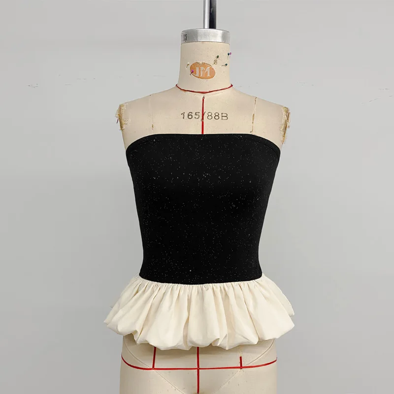 Benuynffy Sexy Club Party Tube Top Women Summer 2025 New Fashion Slim Fit Bud Top Streetwear Color Block Elegant Short Blouses