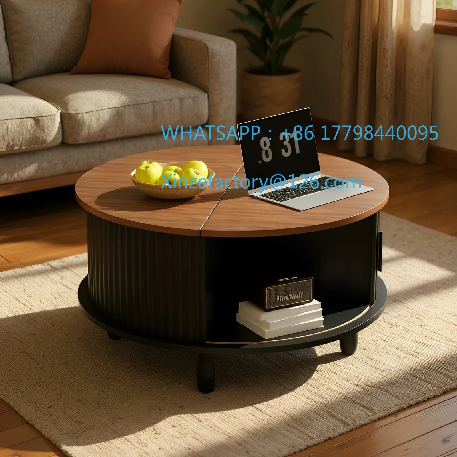 Mesa de centro redonda de madera personalizable de 30,7 pulgadas con función de almacenamiento adecuada para el hogar, sala de estar, oficina con gabinete deslizante