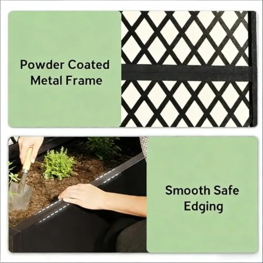 Raised Garden Bed with Trellis for Outdoor Plants, Galvanized Steel Planter Box in Charcoal Gray, Rust-Resistant Weatherproof D