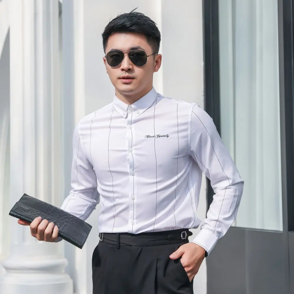 High Quality Men’s Spring&Autumn Korea Version Long Sleeve Fashion Stripe Casual Shirts Slim-fit All Match Business Shirt;