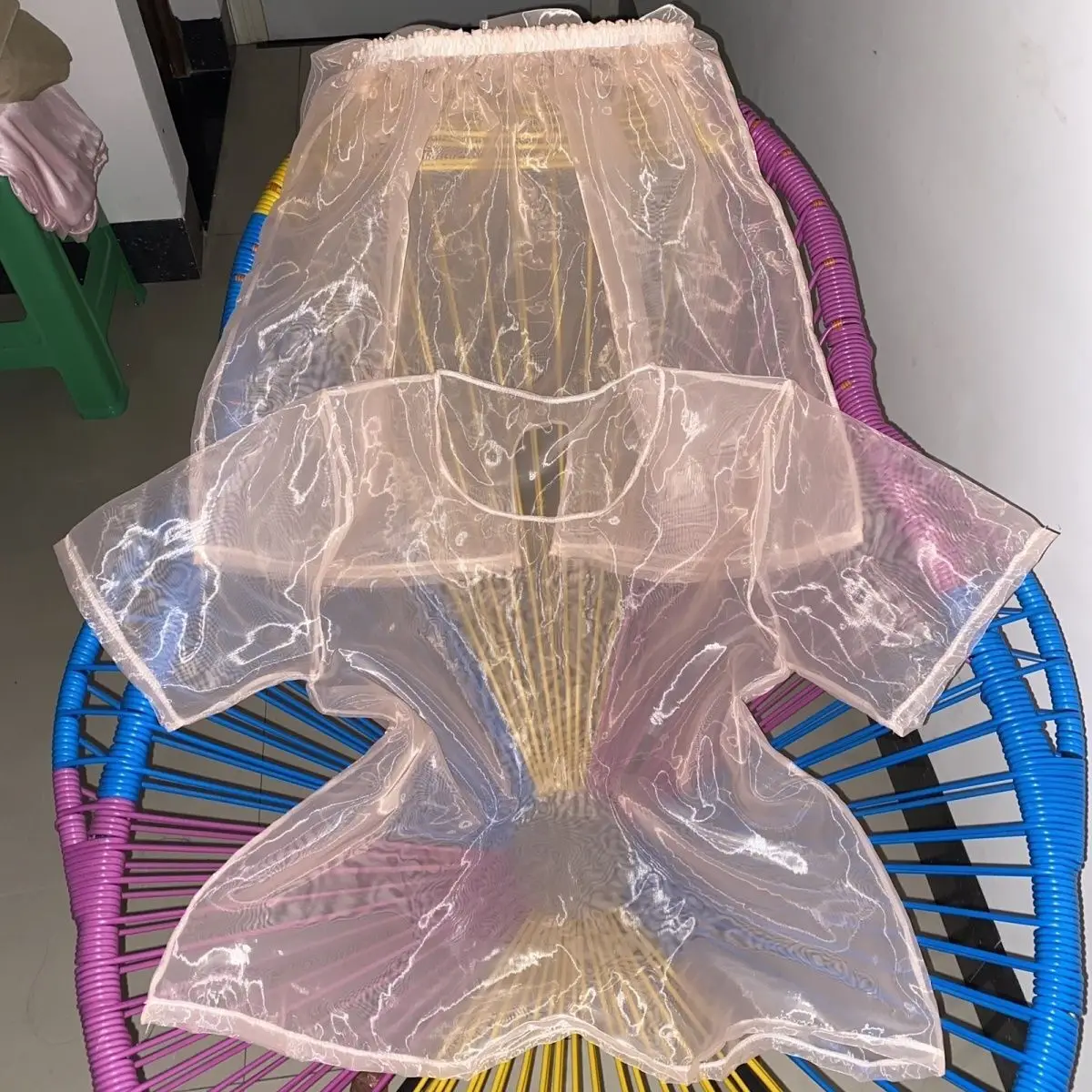 XXXXL See Through Men Sleeping Robe Sexy Silky Soft Sheer Top Short Sleeves Shorts Women Round Neck Loose Private Party Costume