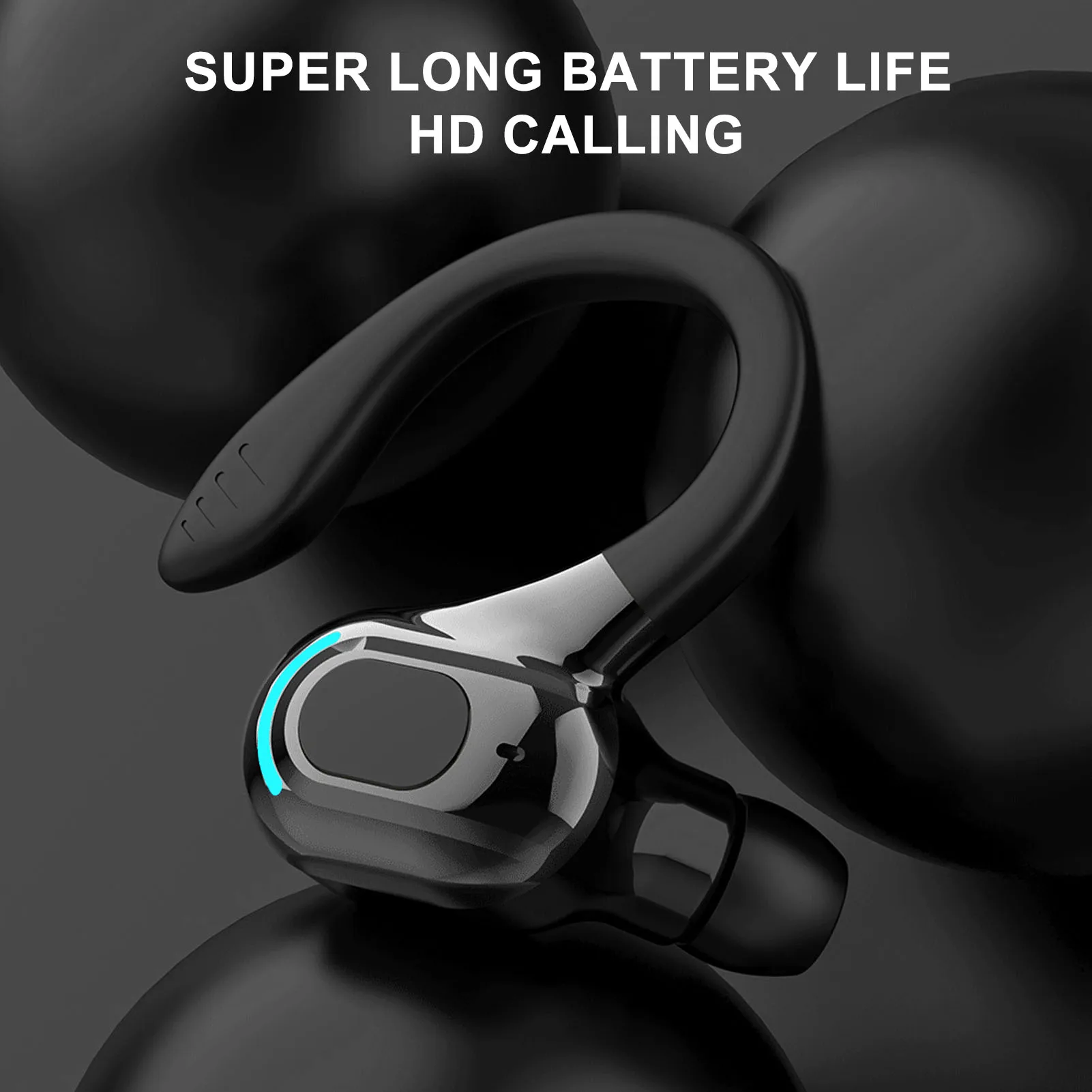 Wireless Earpiece Bluetooth Headset Stereo IPX4 Waterproof USB Charging Single Ear Wireless Earpiece for Running Driving Black