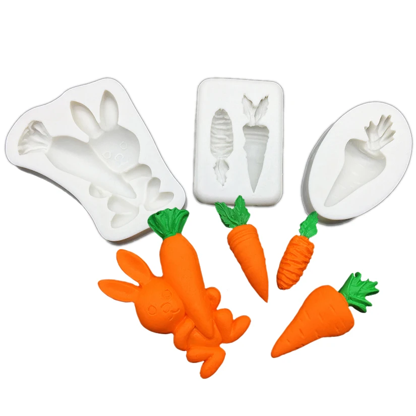Moule en silicone Lapin Carotte Pâques pour Sugarcraft, Chocolat, Cupcakes, Pâtisserie, Fondant et Outils de Décoration de Gâteaux