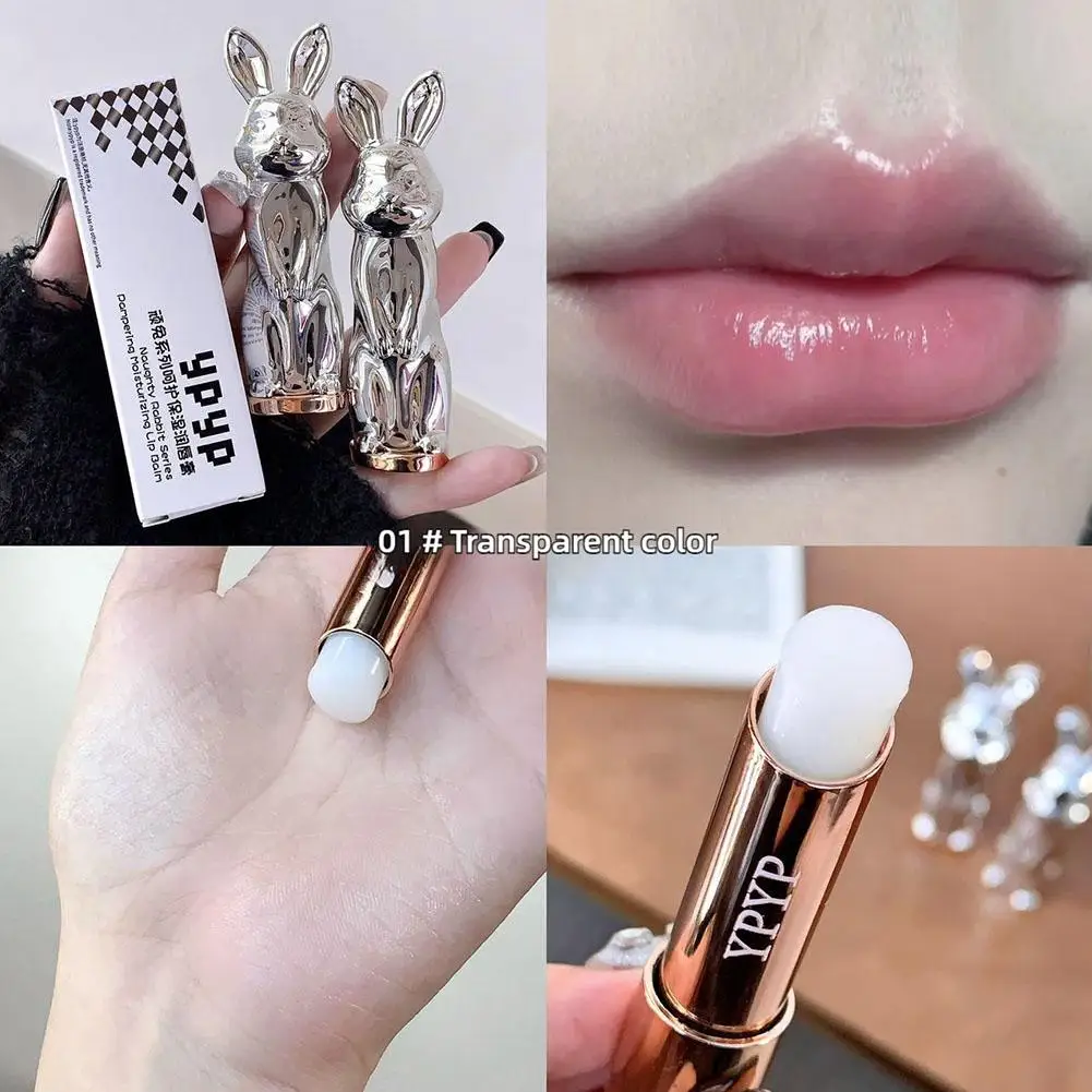 Bálsamo labial negro de conejo, brillo sin sequedad, tinte de labios transparente de melocotón, lápiz labial hidratante, Base de maquillaje para niñas