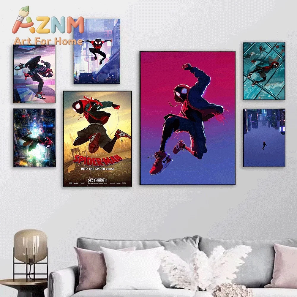 Spider Man Into The Spider Verse Canvas Wall Art No Frame Miles Morales Superhero Movie Poster Print Home Bedroom Decor Art Pa