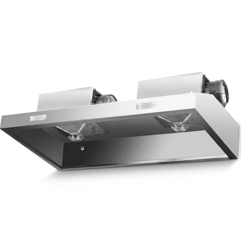 Commercial stainless steel integrated range hood with external centrifugal fan