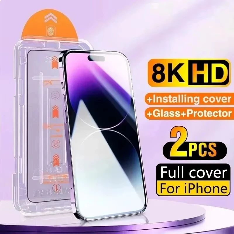 

2CS Oleophobic Coating Easy Installation Screen Protector For iPhone 14 11 13 12 15 16 Pro Max 17 Air 13 Mini XS XR 6 7 8 Plus