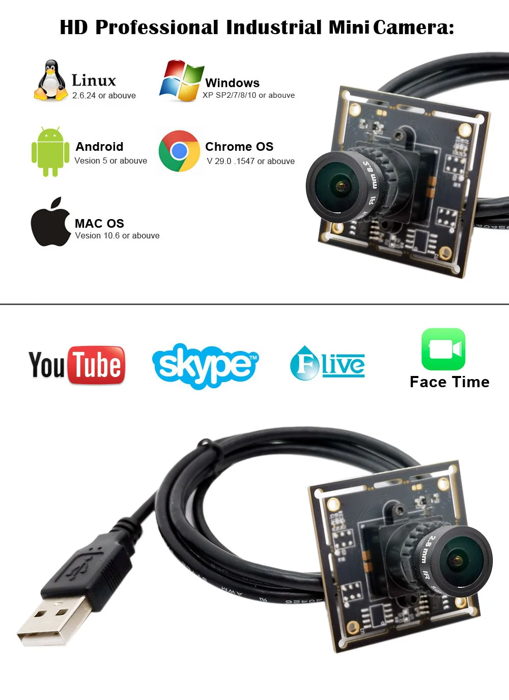 5 Megapixel HD CMOS IMX335 USB Camera Module 0.01Lux Low light Starlight 5MP USB2.0 Webcam MJPEG YUY2 PCBA Plug And Play