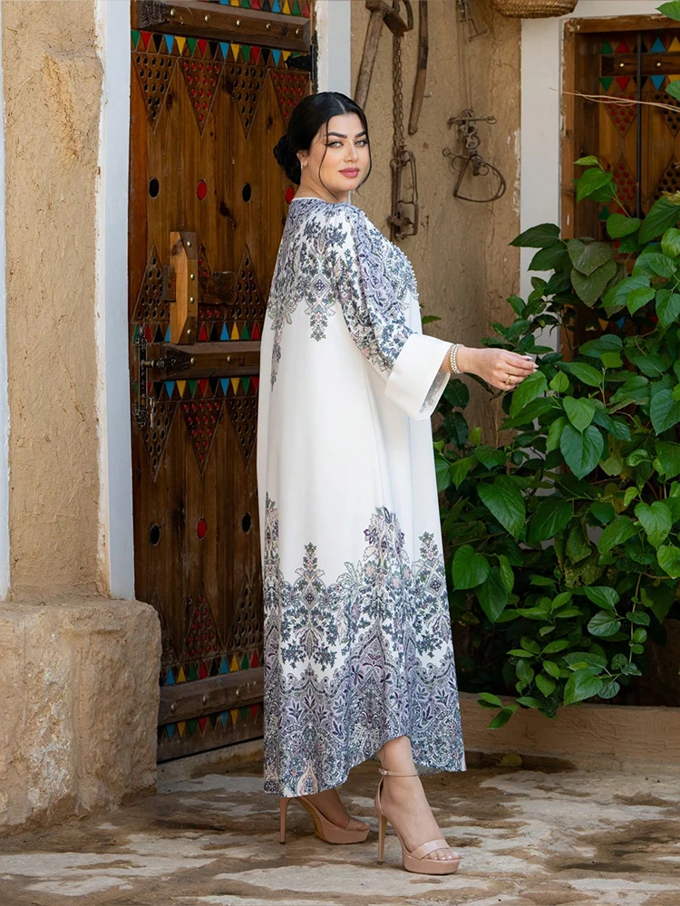 TOLEEN Women Floor-Length Dresses Fashion Embroidered Flares Floral Print Loose O-Neck Women 's Gown Elegant Evening Dress