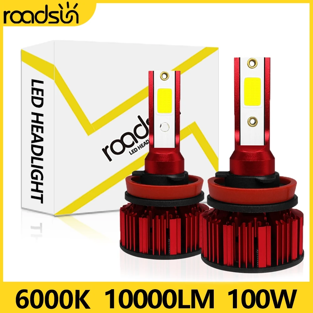 HB3 LED 10000LM 2ชิ้น H10 HB4 H8 H11 100W หลอดไฟหน้ารถ6000K แสงสีขาวนวลสว่างมาก LED Para AUTO