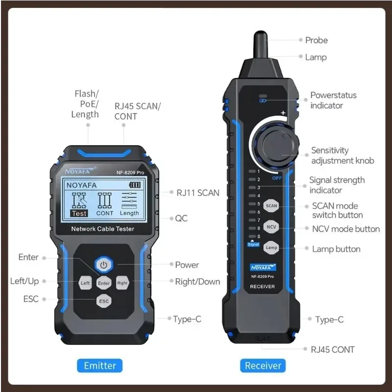 NOYAFA NF-8209Pro All-in-one Network Cable Finder POE Wire Tracer Line Tester for Ethernet Cabling Installation Tool