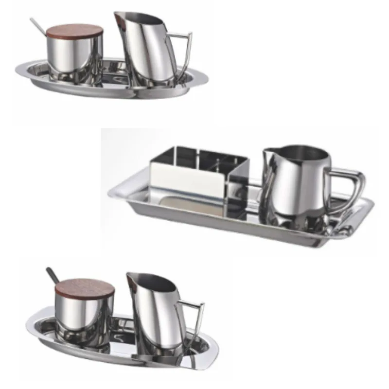 

Stainless steel sugar tank table three-piece set of sugar cup hotel supplies