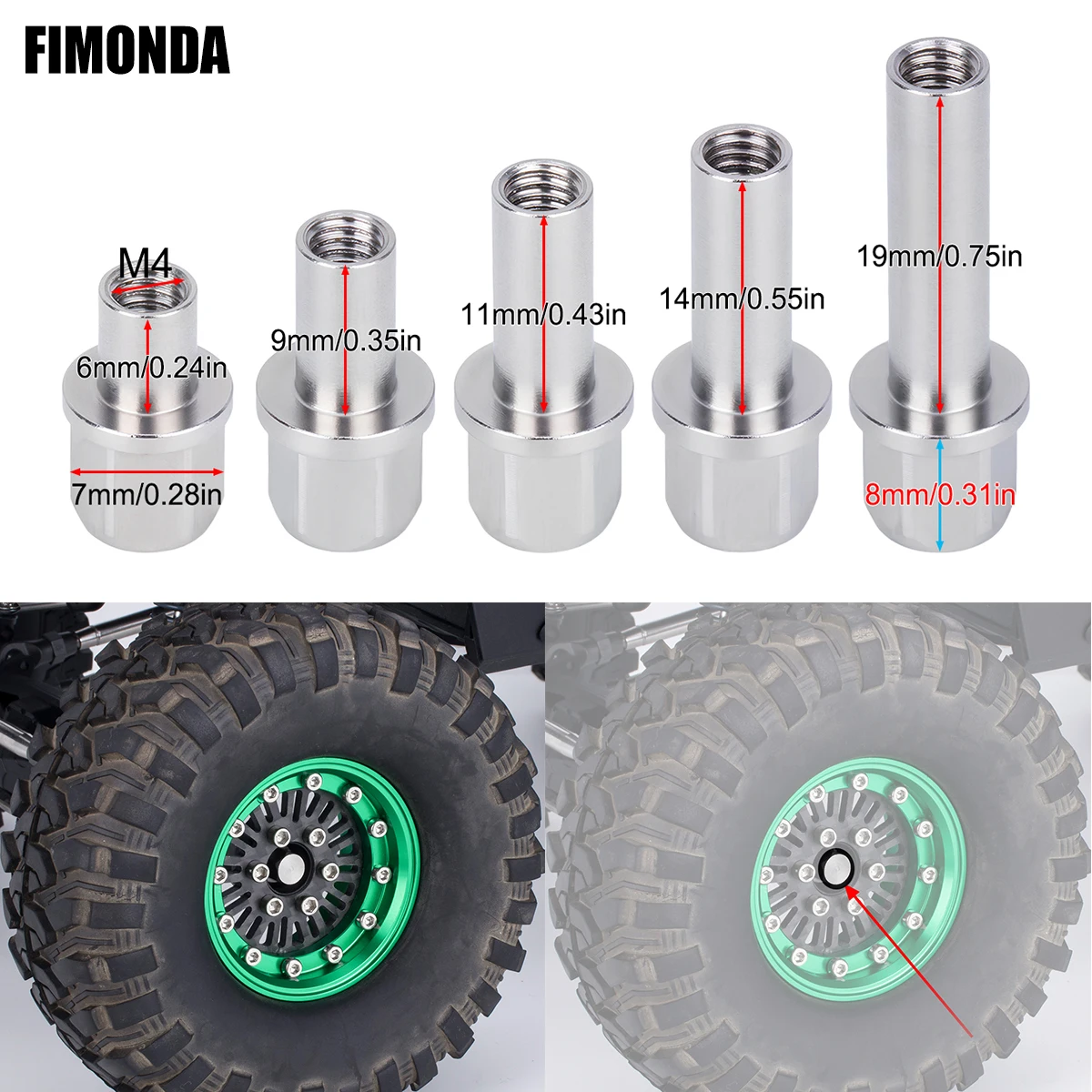 4PCS 12mm Hex Wheel Hub Adapter for Axial SCX10 TRX4, RC Car Extension Nut 12/15/17/20/25mm