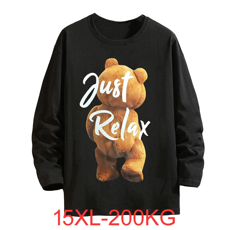 Oversized men's round neck print letter long-sleeved t-shirt plus size casual loose large size men's shirt 14xl 15xl 200kg