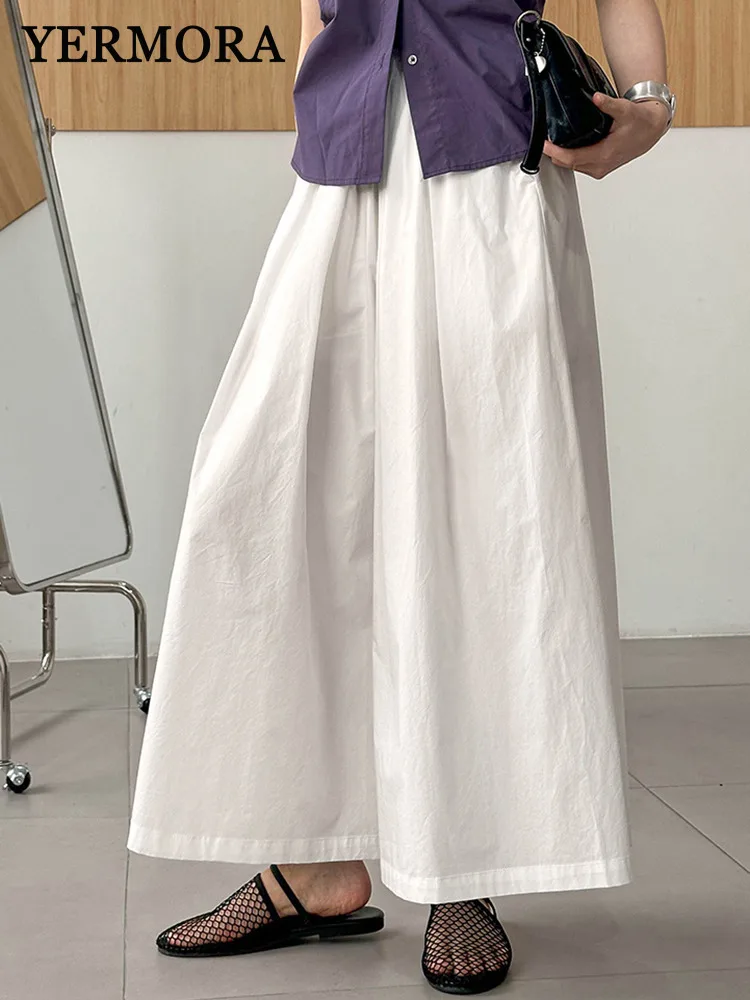 

YERMORA high elastic waist white pleated casual wide leg pants for women loose new trousers fashion tide spring summer 2025