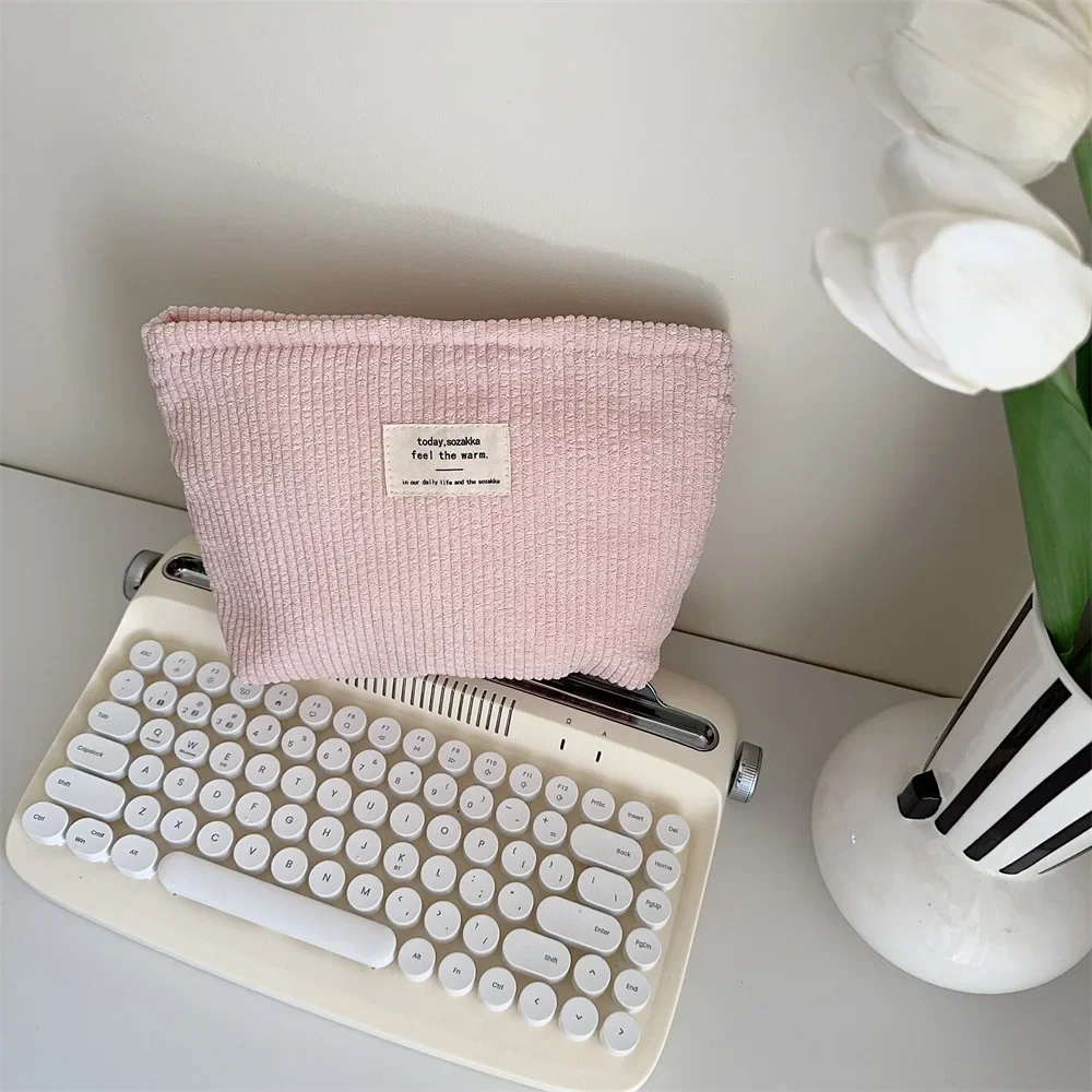 Solid Color Corduroy Women\'s Travel Storage Bag Simple Retro Ladies Cosmetic Bags Makeup Case Cute Female Clutch Purse Handbags