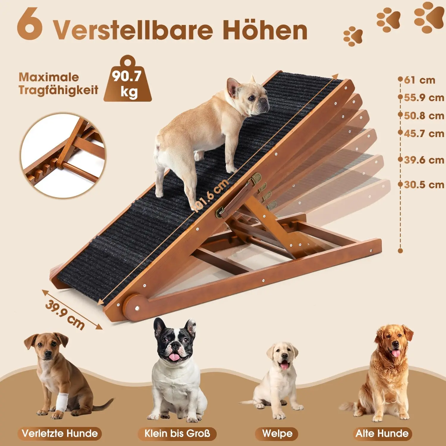 Dog Ramp for Bed - Foldable Small to Large Dog Ramp for Couch - 6 Adjustable Height from 12