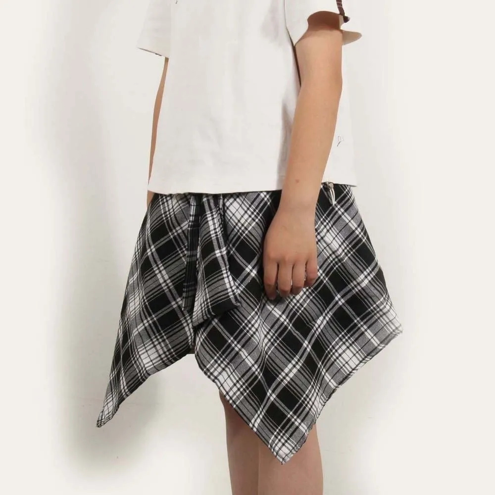 

Korean Style Plaid Skirt Belted Irregular Hip-hop Kids a-line Shortskirt Y2K Underskirt Waist Seal Skirt Jeans Decoration