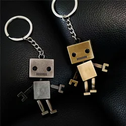 Creative Mini Square Shape Robots Retro Movable Alloy Robot Car Key Holder for Men Punk Bag Ornaments Key Accessories Gift