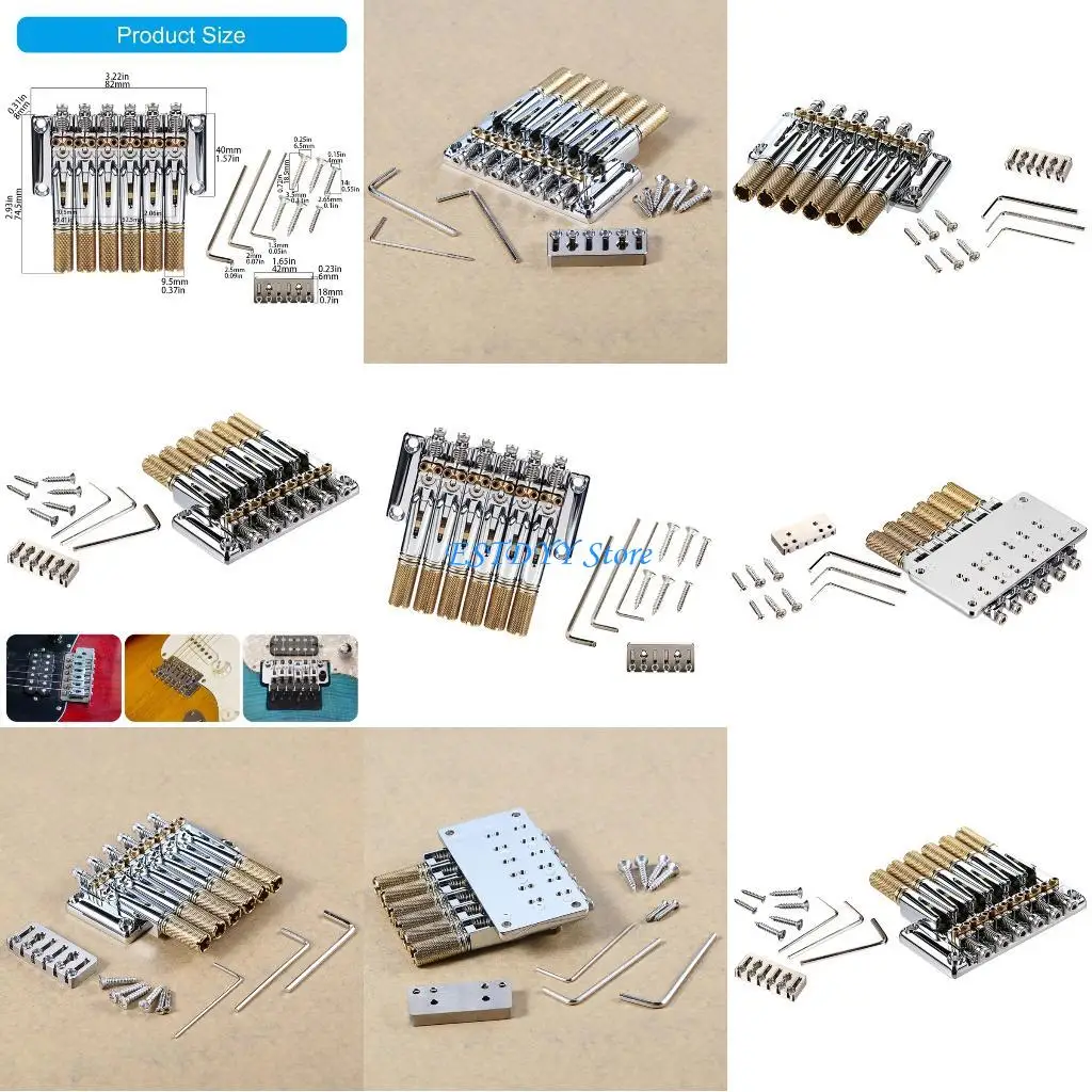 

G6DE Complete 6 String Guitar Bridge Assembly Metal Guitar Tuning Knobs Tuner